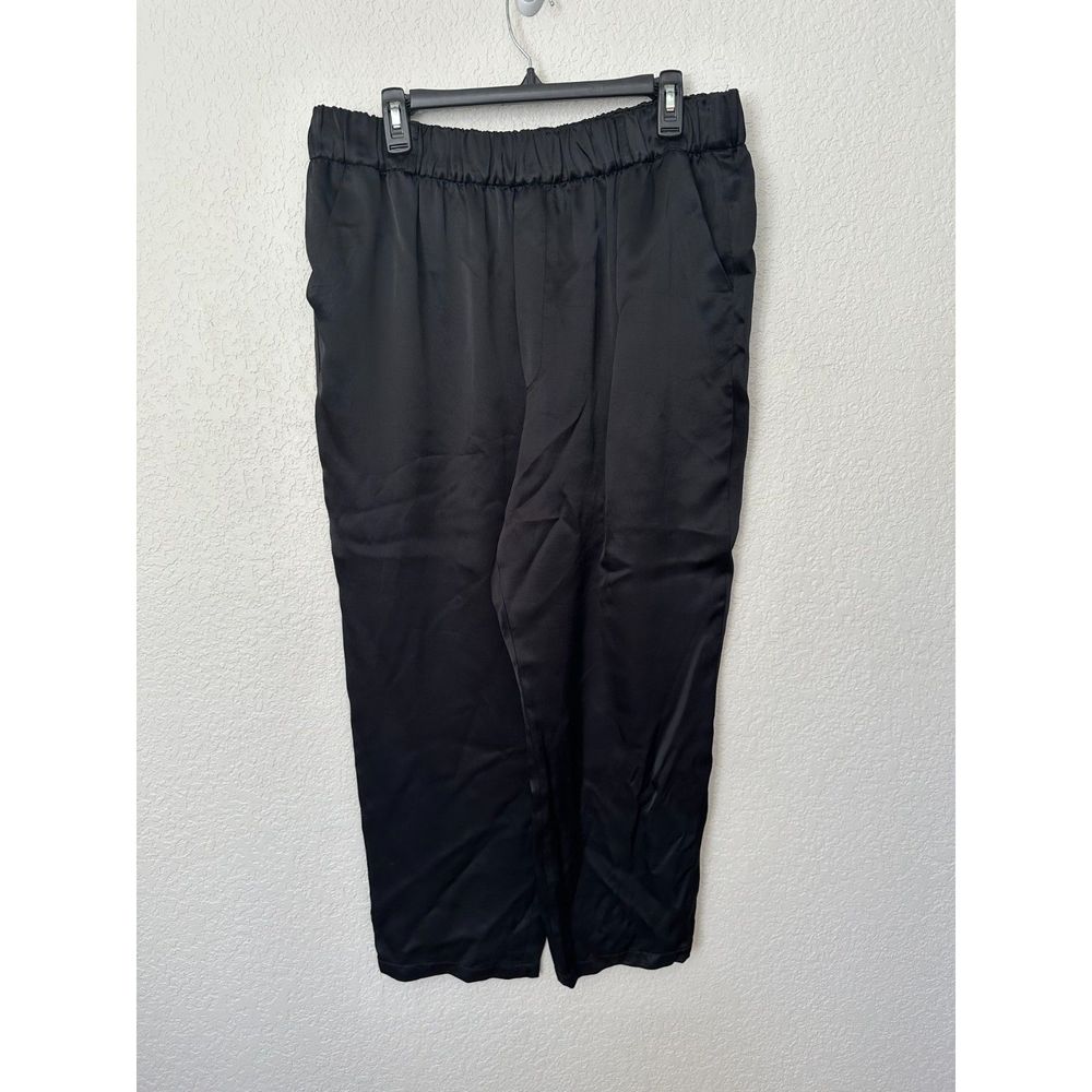 ZARA Black Satin Viscose Pull On Elastic Waist Pants Size XL